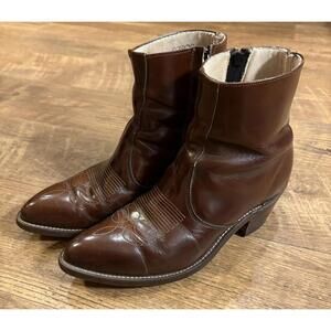 Vintage Men’s Wrangler Brown Leather Side Zipper Chelsea Ankle Boots Mens 8.5D